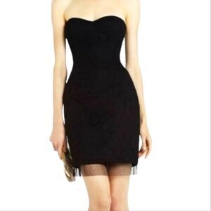BCBG Dress Corset Strapless‎ Mini Short ROSELLE Lace Sheer Mesh Layer Black 2